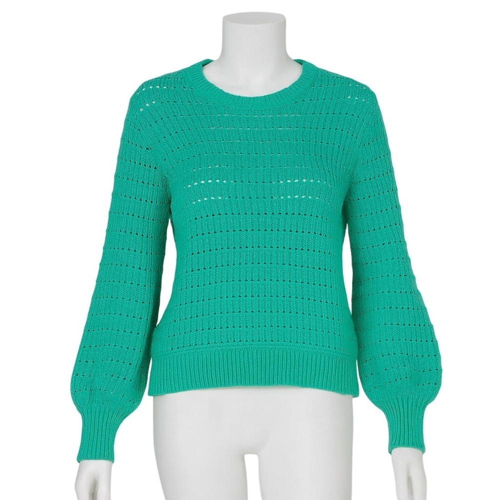 JCrew Open Knit Sweater Women S Balloon Sleeve Pullover Textured Chunky Modern‎
